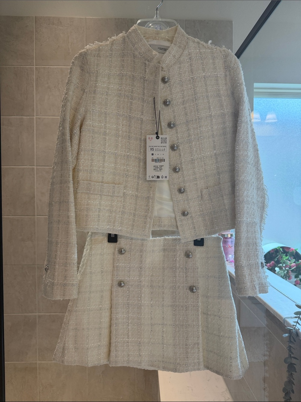Zara Cream Tweed Jacket & Skirt Set
